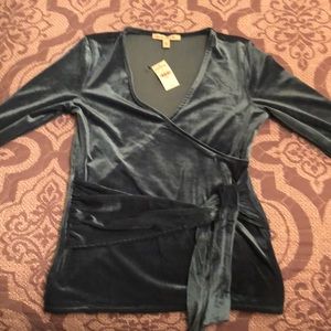 Express Teal Green Velvet Wrap Shirt XS